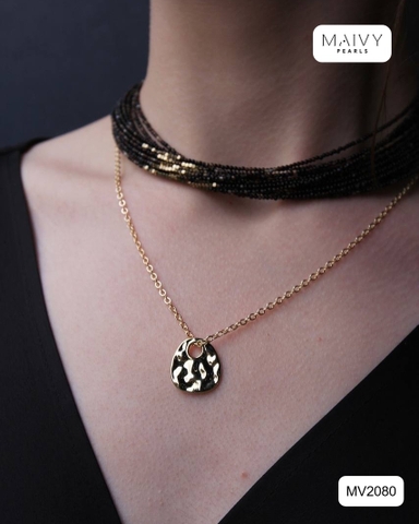 MV2080 - Dây Chuyền 10 Sợi Đá Spinel Đen Mix Bi Bạc 925 Mạ Vàng 18k