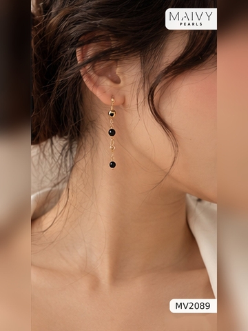 Bộ trang sức spinel đen nhí xích vàng: dây chữ Y, choker 2 tầng, lắc tay, hoa tai MV2089