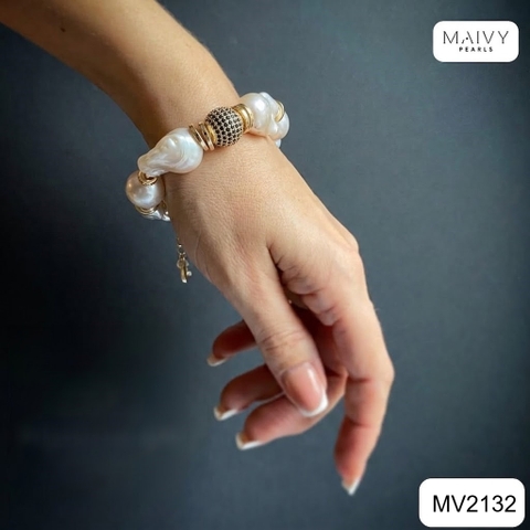 MV2132 | Lắc Tay Ngọc Trai Trắng Baroque - Biểu Tượng Của May Mắn Và Trí Tuệ