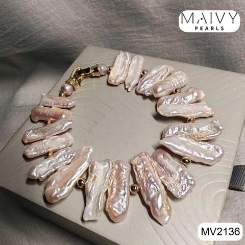 MV2136 | Lắc Tay Ngọc Trai Keshi Hạt Dài - Vẻ đẹp độc bản từ ngọc trai tự nhiên 100%