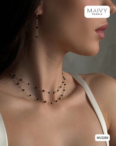 MV2189 - Set Đá Spinel Đen Size Nhí Cách Điệu Kiểu Hiện Đại Gồm Dây Chuyền/Lắc Tay/Bông Tai