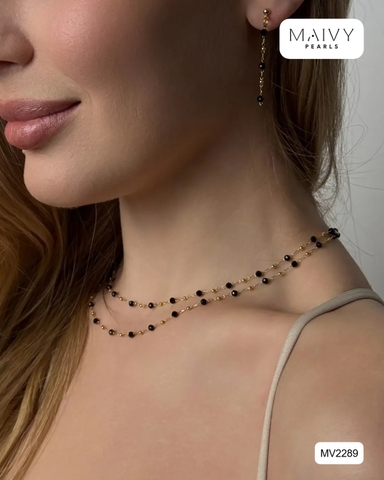 MV2189 - Set Đá Spinel Đen Size Nhí Cách Điệu Kiểu Hiện Đại Gồm Dây Chuyền/Lắc Tay/Bông Tai