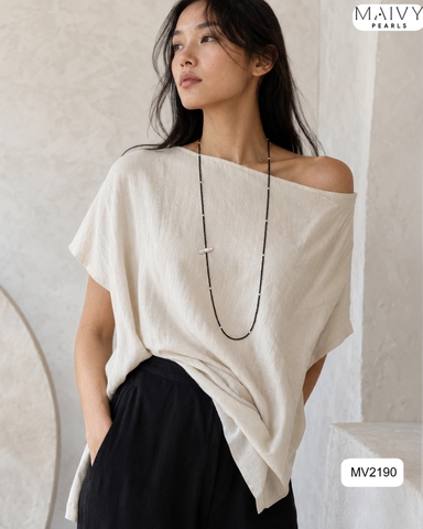 MV2190 - Dây Chuyền Đá Spinel Đen Size Nhí Dài 100cm Nhấn Trai Trắng