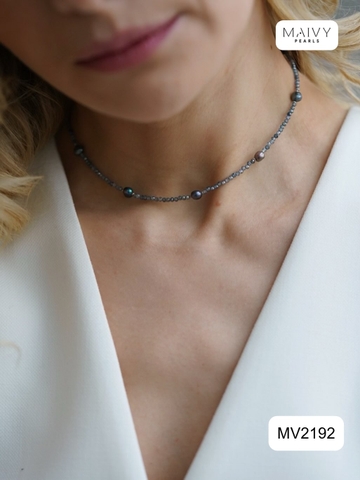 MV2192 - Dây Chuyền Đá Tự Nhiên Máu Xám Ghi Dáng Chocker