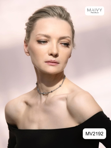 MV2192 - Dây Chuyền Đá Tự Nhiên Máu Xám Ghi Dáng Chocker