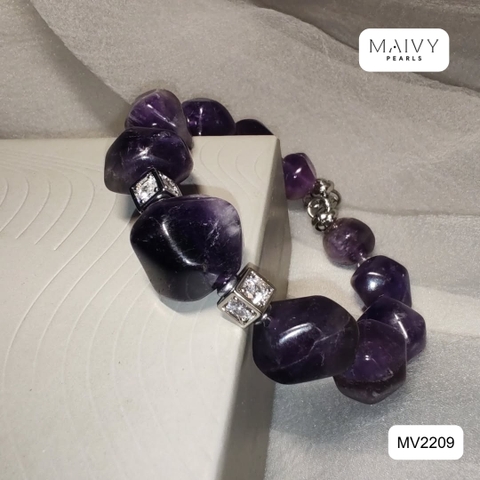 MV2209 - Lắc Tay Thạch Anh Tím Khối Mix Charm Bạc 925