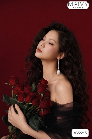 MV2215 - Bông Tai Ngọc Trai Tròn Mix Trai Baroque Màu Trắng Dáng Dài