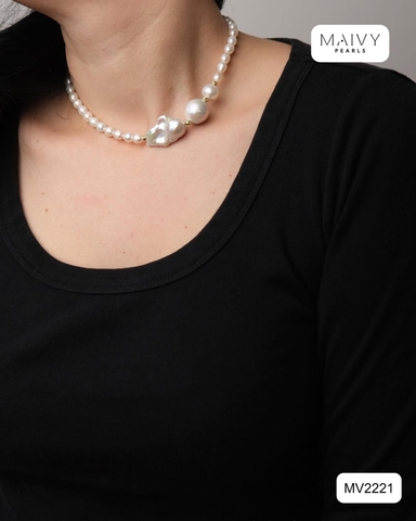 MV2221 - Dây Chuyền Ngọc Trai Trắng 7-8mm Nhấn Viên Ngọc Trai Baroque Mặt