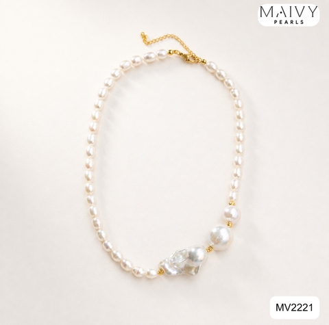 MV2221 - Dây Chuyền Ngọc Trai Trắng 7-8mm Nhấn Viên Ngọc Trai Baroque Mặt