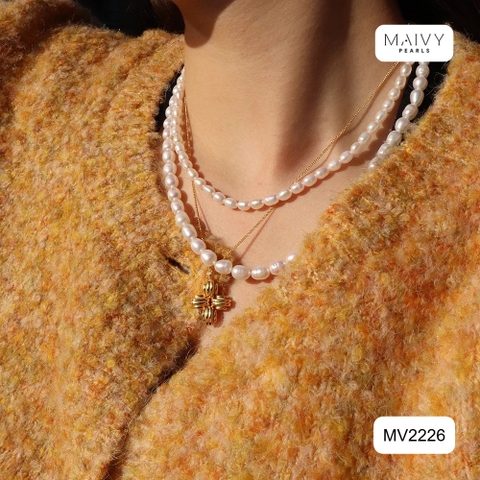 MV2226- Set dây chuyền đôi trai gạo 5li mix 9li