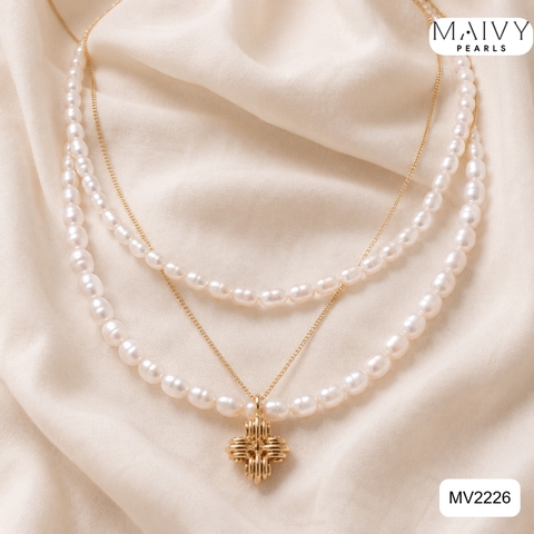MV2226- Set dây chuyền đôi trai gạo 5li mix 9li.