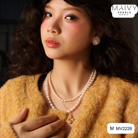MV2226- Set dây chuyền đôi trai gạo 5li mix 9li.