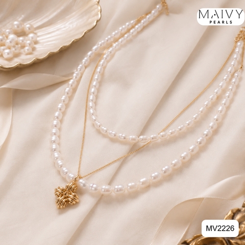 MV2226- Set dây chuyền đôi trai gạo 5li mix 9li.