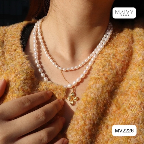 MV2226- Set dây chuyền đôi trai gạo 5li mix 9li
