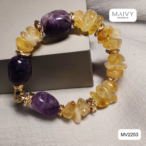 MV2253 - Lắc tay thạch anh vàng mix đá tím