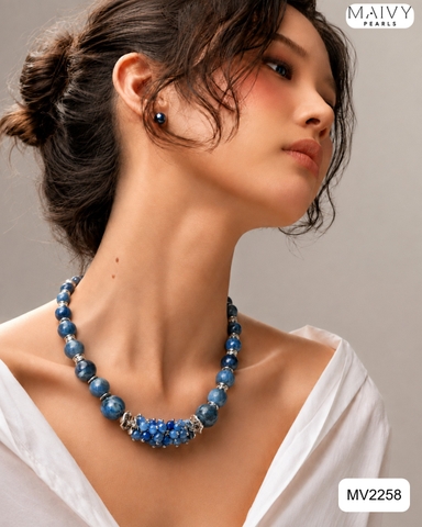MV2258- Dây chuyền , Lắc Tay Đá Thạch Anh Xanh Biển Mix Chùm