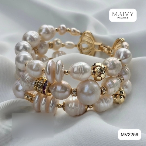MV2259 | Lắc Tay 3 Sợi Trắng Dị Phối Charm Bạc - Thanh Khiết, Sang Trọng
