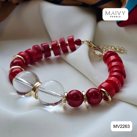 MV2263  - Set San Hô Đỏ Dáng Lu Mix Phale Trắng Gồm Dây Chuyền/Lắc Tay/Bông Tai