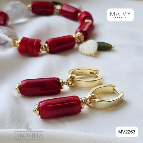MV2263  - Set San Hô Đỏ Dáng Lu Mix Phale Trắng Gồm Dây Chuyền/Lắc Tay/Bông Tai