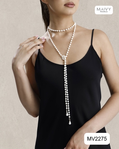MV2275- Dây chuyền trai trắng dài mix 2 đầu Ngọc Baroque
