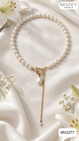 MV2277- Set dây chuyền và bông tai trai trắng Lumi Pearl