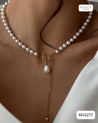 MV2277- Set dây chuyền và bông tai trai trắng Lumi Pearl