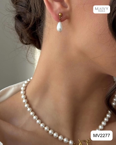 MV2277- Set dây chuyền và bông tai trai trắng Lumi Pearl