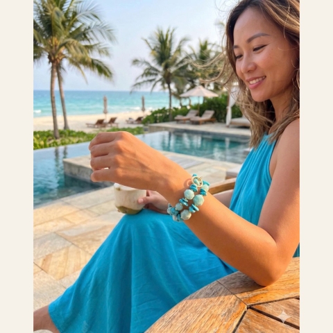 Lắc tay đá lam 2 sợi nhiều size mix đậm nhạt MV2292