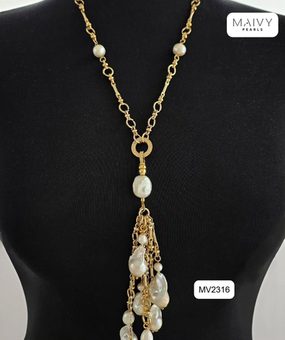 MV2316 - Dây chuyền bạc 925 mạ vàng 18k mặt chùm ngọc trai baroque trắng có thể tháo rời