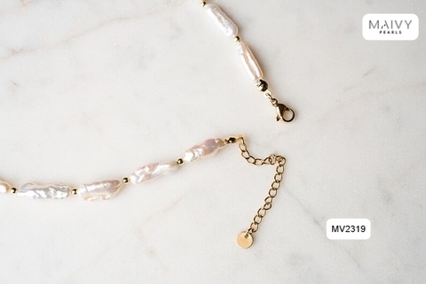 MV2319 - Dây chuyền ngọc trai baroque hạt dài màu trắng