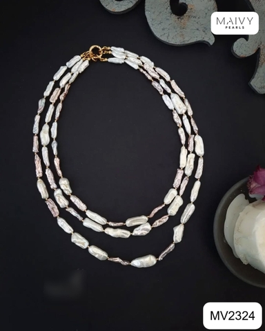 MV2324 - Dây chuyền ngọc trai baroque hạt dài màu trắng dài 120cm quấn 3 vòng