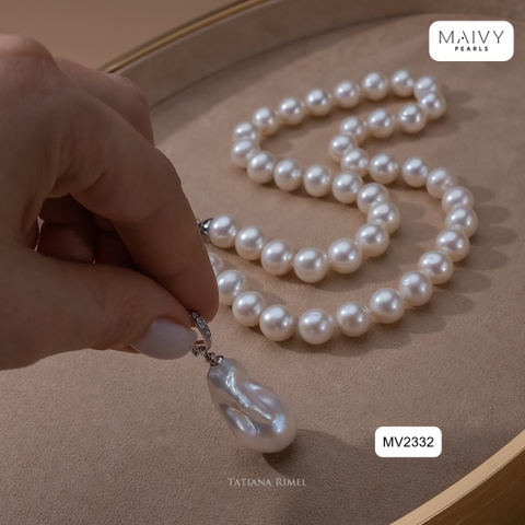MV2332 - Dây chuyền ngọc trai trắng sz 7-8mm nhấn mặt ngọc trai baroque size 13-15mm