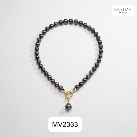 MV2333 - Dây chuyền ngọc trai tròn màu lông công sz 7-8mm kèm mặt