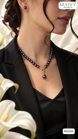 MV2333 - Dây chuyền ngọc trai tròn màu lông công sz 7-8mm kèm mặt