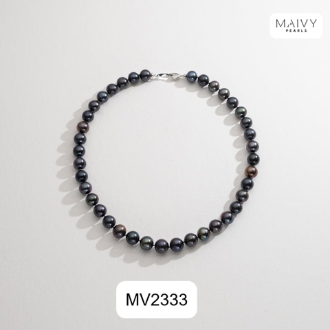 MV2333 - Dây chuyền ngọc trai tròn màu lông công sz 7-8mm kèm mặt