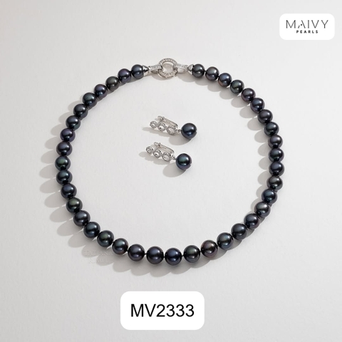 MV2333 - Dây chuyền ngọc trai tròn màu lông công sz 7-8mm kèm mặt