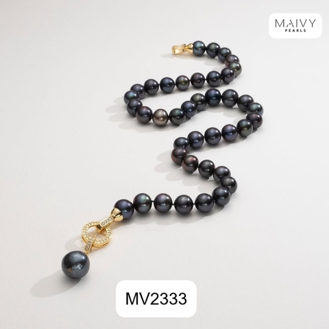 MV2333 - Dây chuyền ngọc trai tròn màu lông công sz 7-8mm kèm mặt