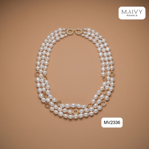 MV2336- Set dây chuyền, lắc tay, bông tai trai gạo trắng 9li mix charm