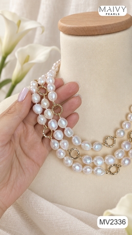 MV2336- Set dây chuyền, lắc tay, bông tai trai gạo trắng 9li mix charm