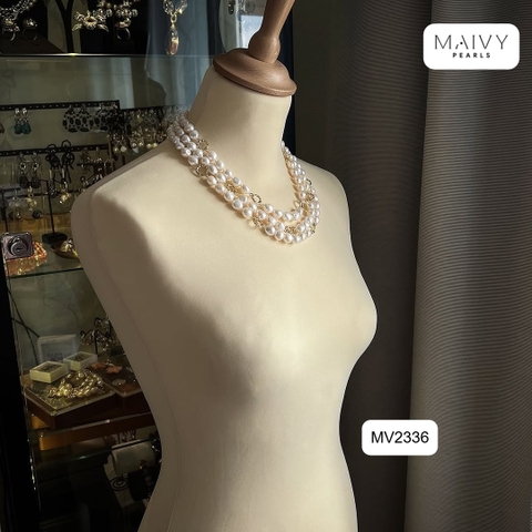MV2336- Set dây chuyền, lắc tay, bông tai trai gạo trắng 9li mix charm