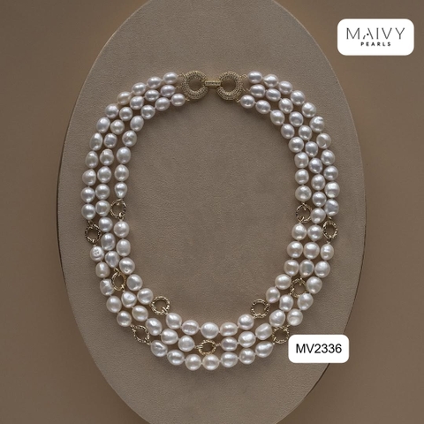 MV2336- Set dây chuyền, lắc tay, bông tai trai gạo trắng 9li mix charm