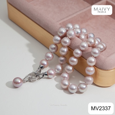 MV2337- Dây chuyền trai hồng 7-8li mix charm bạc xi kim