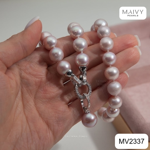 MV2337- Dây chuyền trai hồng 7-8li mix charm bạc xi kim