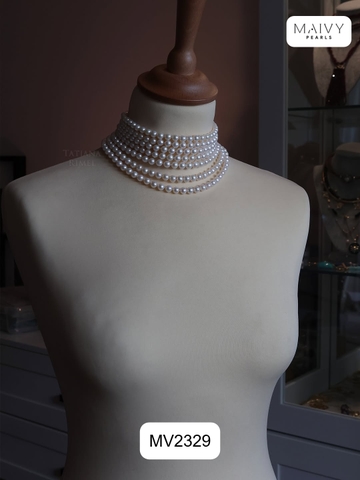 MV2339 - Set dây chuyền 7 sợi trai trắng dáng Layer với Nhẫn và Bông tai