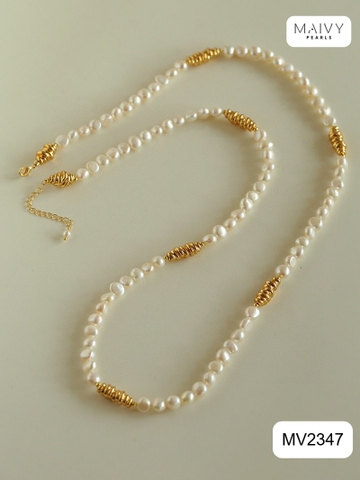 MV2347  - Dây chuyền ngọc trai trắng mix charm bạc 925 mạ vàng 18k dài 80cm