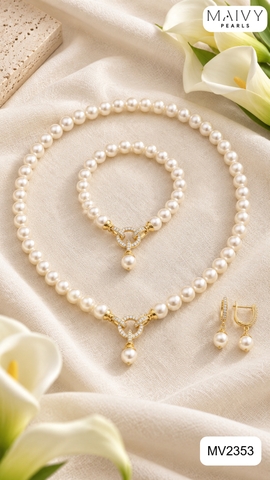MV2353 - Set ngọc trai mặn akoya sz 6-7mm kèm mặt