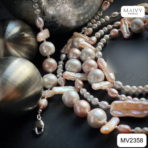 MV2358 - Set dây chuyền và lắc tay nhiều sợi nhiều màu và nhiều loại trai gồm dây chuyền/lắc tay