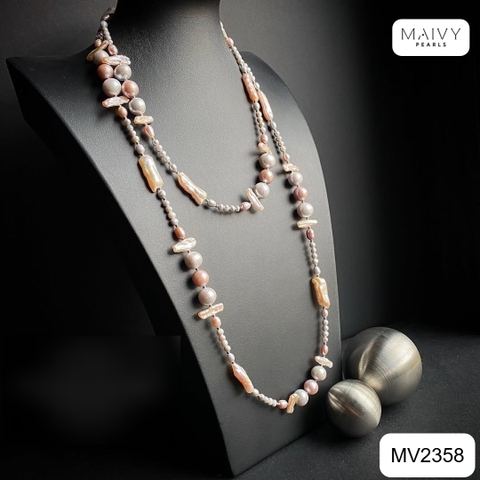 MV2358 - Set dây chuyền và lắc tay nhiều sợi nhiều màu và nhiều loại trai gồm dây chuyền/lắc tay