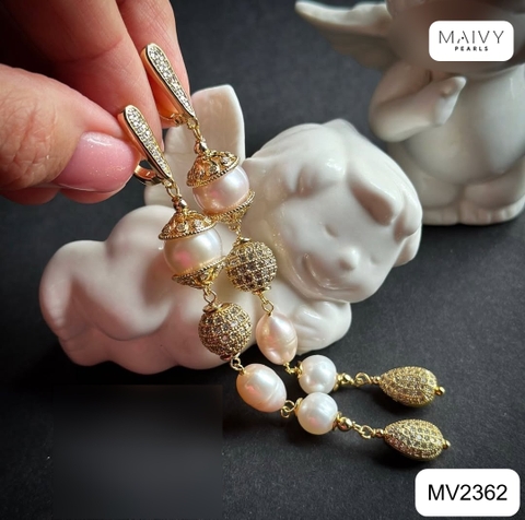 MV2362- Set lắc tay 3 sợi và bông tai Pearl De Lune