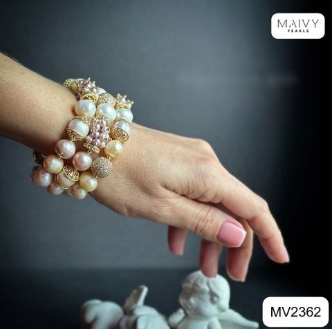 MV2362- Set lắc tay 3 sợi và bông tai Pearl De Lune